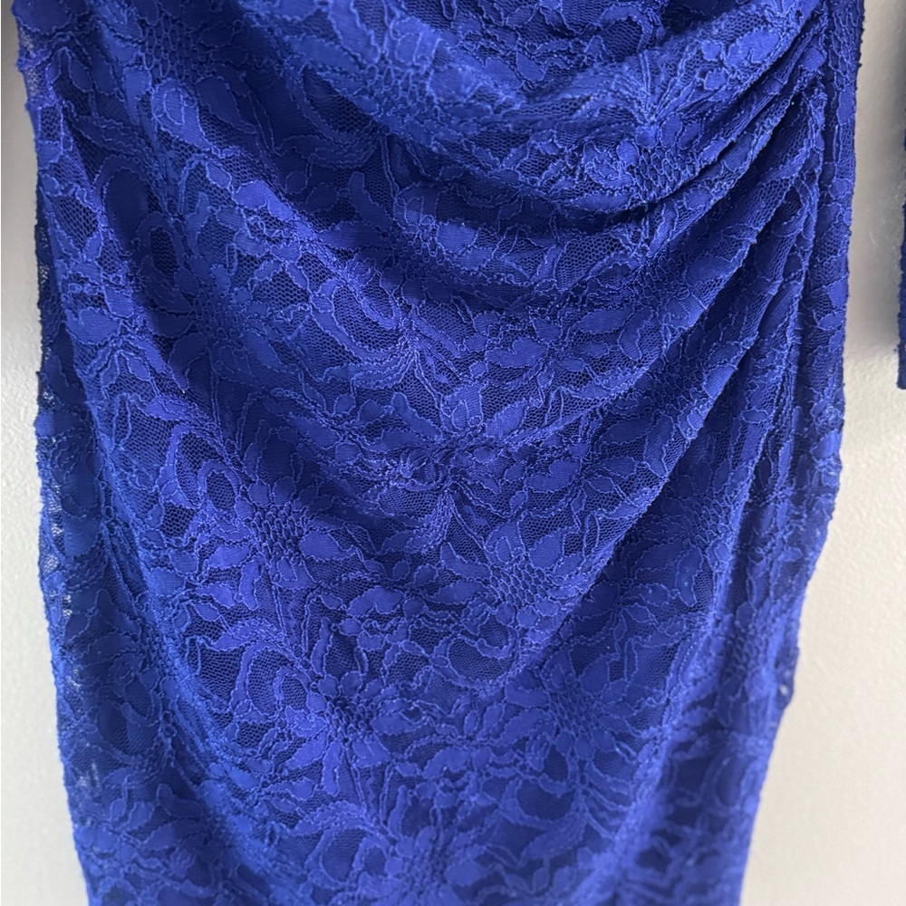 Royal Blue Floral Lace Sheath Dress Size 14 P Lauren Ralph - Picture 4 of 9